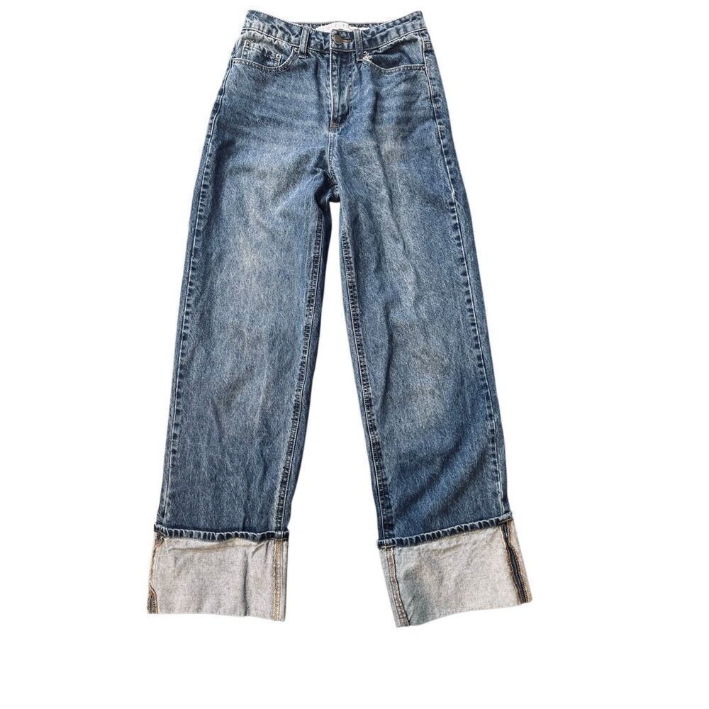 Tinseltown Wide Leg Cuffed Jeans Size 0 High Rise Denim 30” Inseam